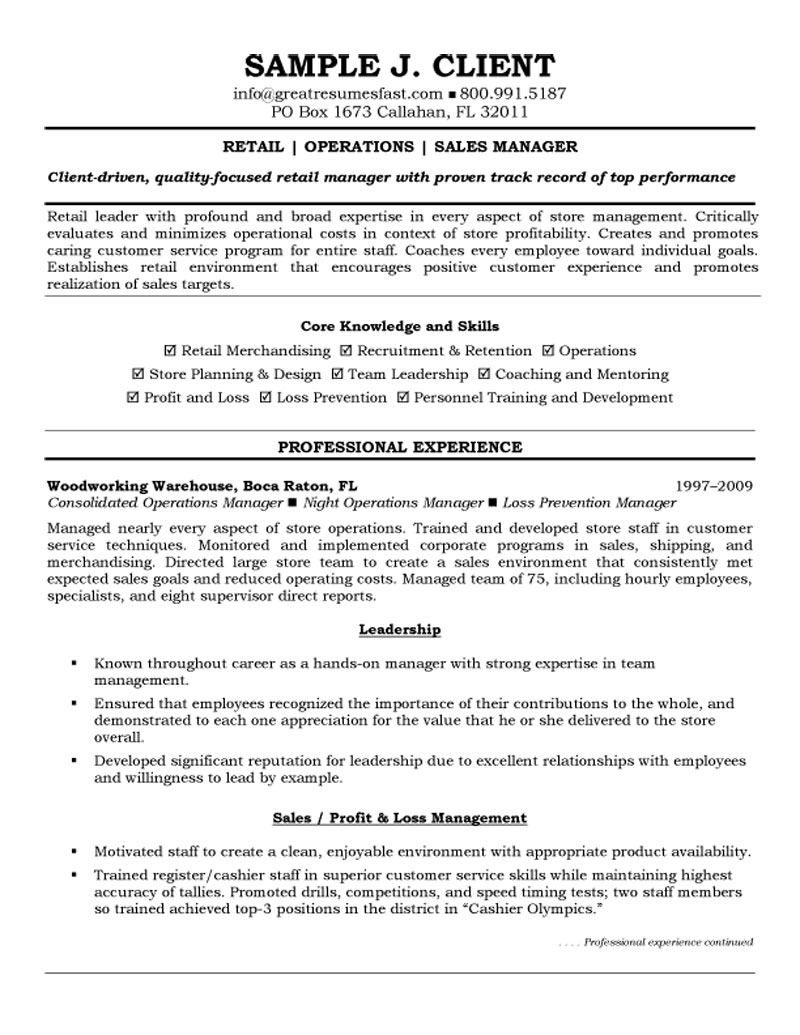 Division sales manager resume